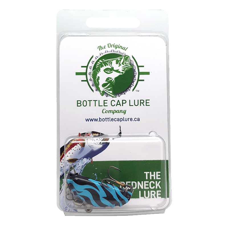 Bottle Cap Lures - Blue and Black Tiger Stripe